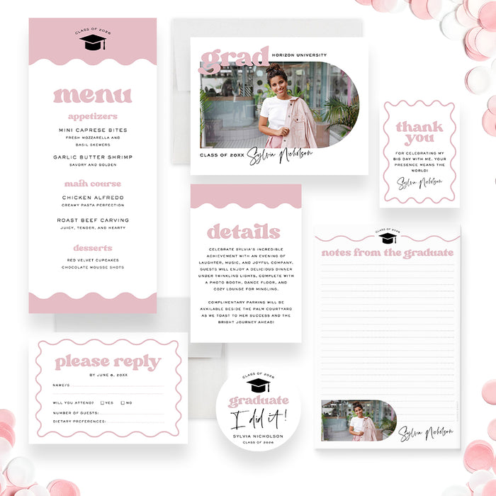 Graduation Invitation Class of 2026 Pink Hats Off Party Invite