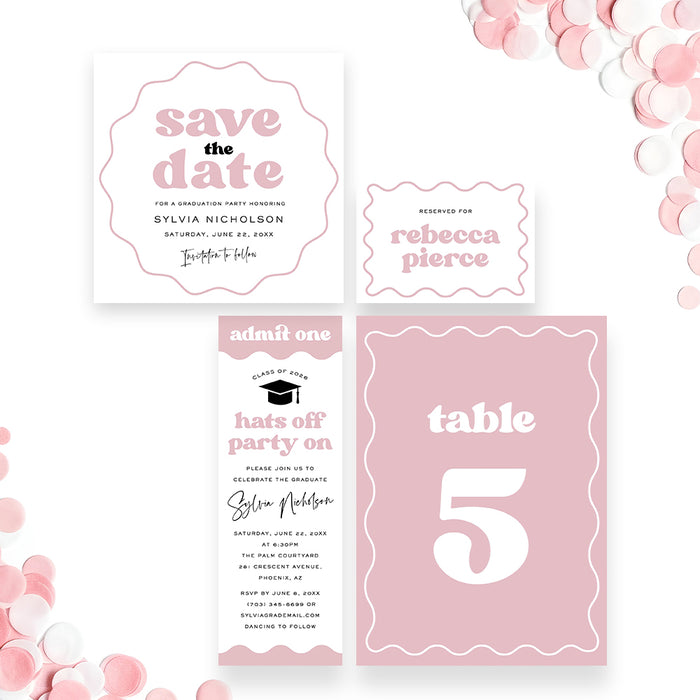 Graduation Invitation Class of 2026 Pink Hats Off Party Invite