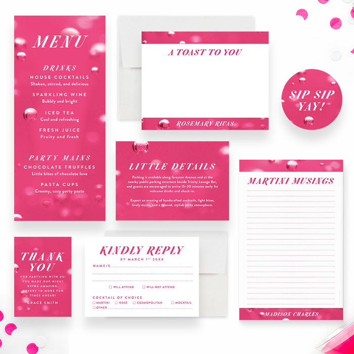 Pink Cocktail Party Invitation Bubbly Celebration Design
