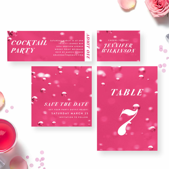 Pink Cocktail Party Invitation Bubbly Celebration Design