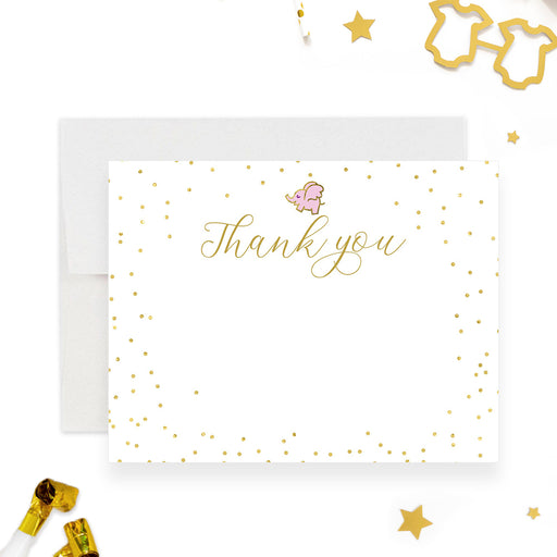 Pink elephant baby shower thank you cards for baby girl celebration