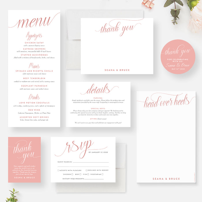 Head Over Heels Engagement Invitation Romantic Blush Party Invite