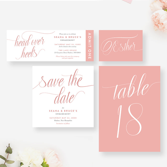 Head Over Heels Engagement Invitation Romantic Blush Party Invite