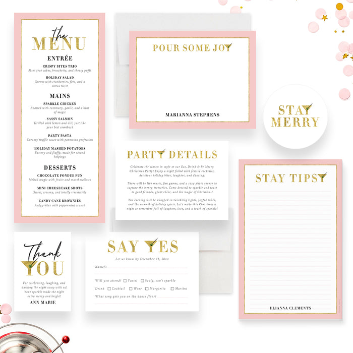 Pink Gold Holiday Cocktail Party Invitation