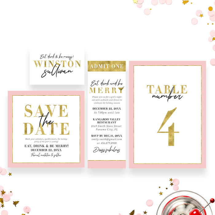 Pink Gold Holiday Cocktail Party Invitation