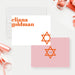 Pink and orange Bat Mitzvah thank you card with Star of David-front-back
