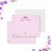 Bat mitzvah thank you card in pink and purple with princess crown, star accents, and personalized name in elegant script design-front-back