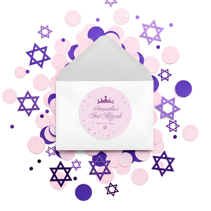 Bat Mitzvah Invitation Pink Purple Princess Party Invite