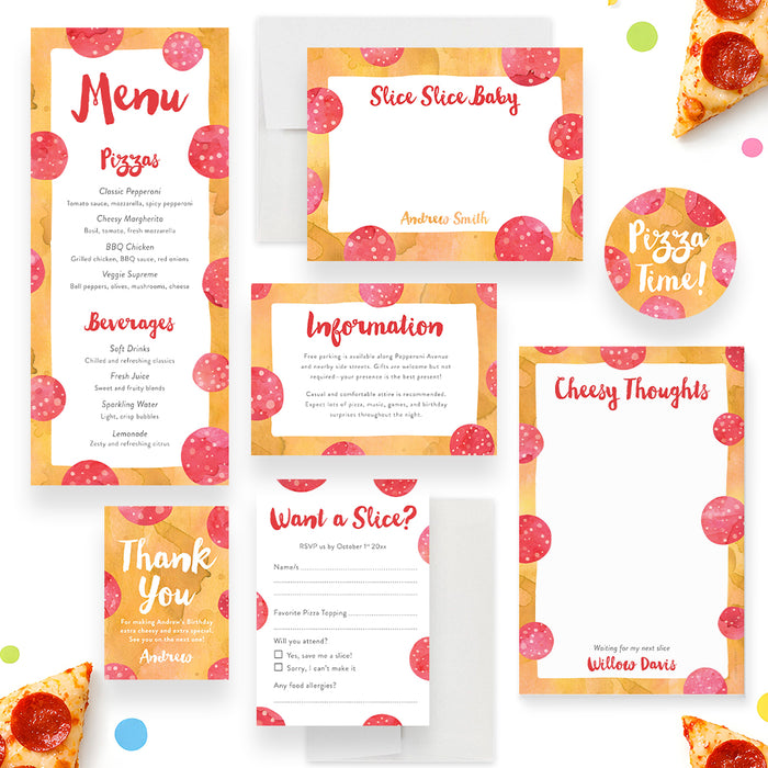 Pizza Birthday Party Invitation Pepperoni Theme