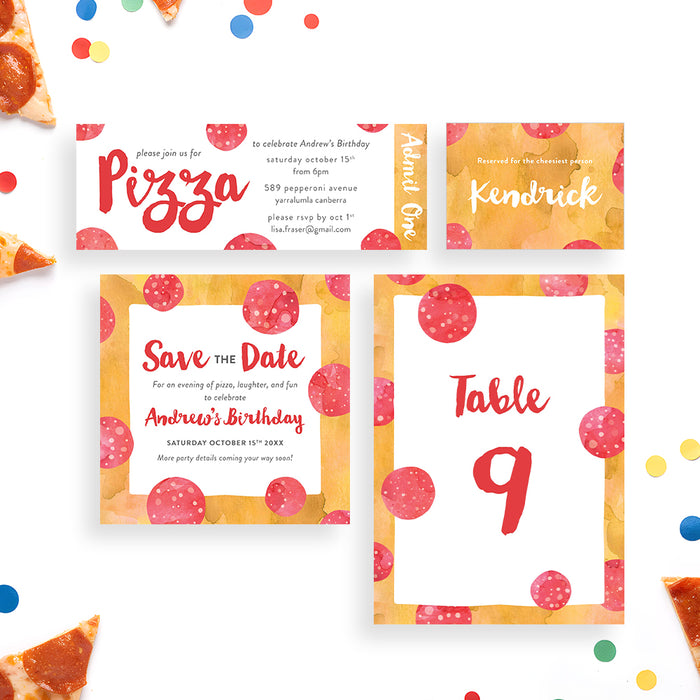 Pizza Birthday Party Invitation Pepperoni Theme