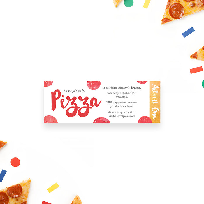 Pizza Birthday Party Invitation Pepperoni Theme