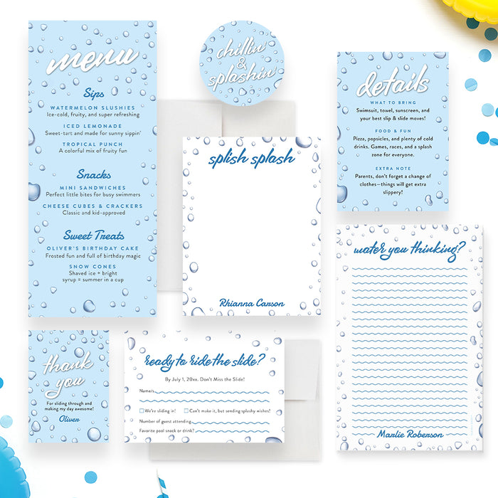 Slip and Slide Pool Birthday Party Invitation Kids Swimming Summer Invite