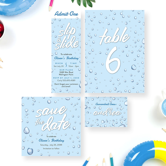 Slip and Slide Pool Birthday Party Invitation Kids Swimming Summer Invite