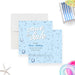 Save the date card featuring a water droplet design on a light blue background for a summer birthday and pool party invitation-front-back