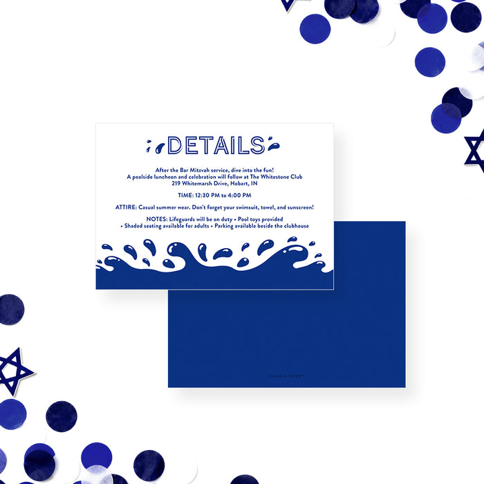 Pool Party Bar Mitzvah Invitation Blue Water Theme Design