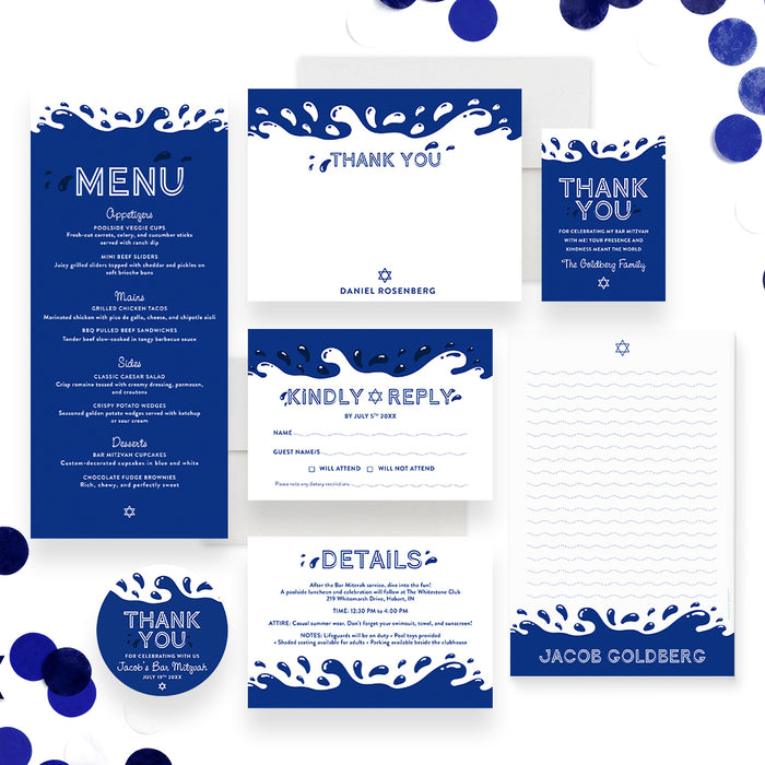 Pool Party Bar Mitzvah Invitation Blue Water Theme Design