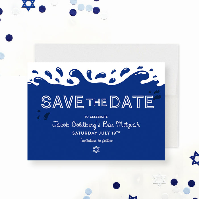 Pool Party Bar Mitzvah Invitation Blue Water Theme Design