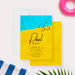 pool party birthday invitation with blue pool water, yellow pool deck, pool ladder, modern lettering, and custom birthday details-front-back
