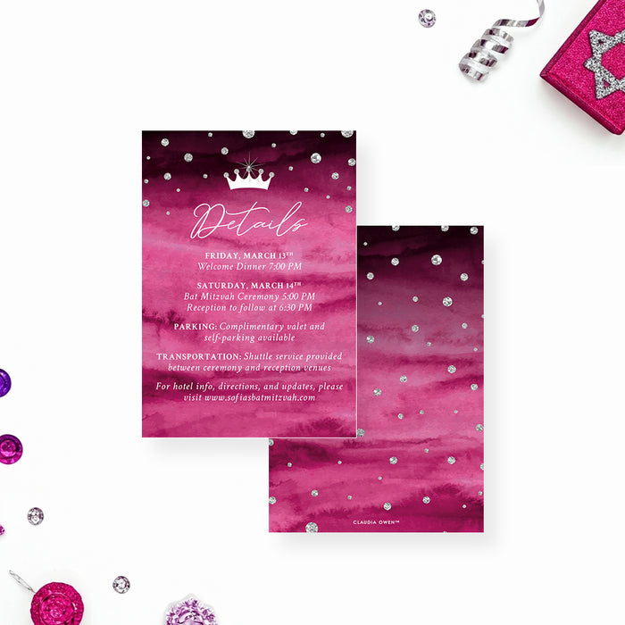 Princess Bat Mitzvah Invitation Pink Crown Diamond Design