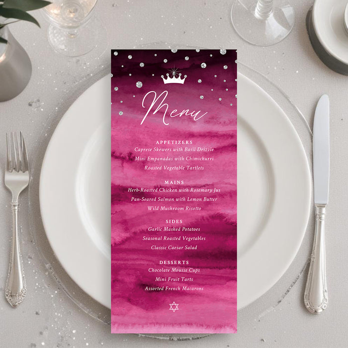 Princess Bat Mitzvah Invitation Pink Crown Diamond Design