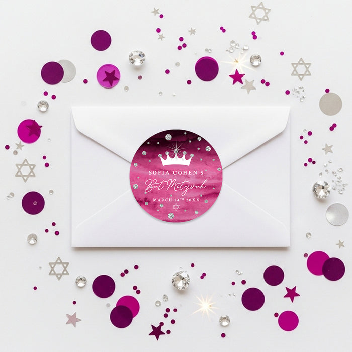 Princess Bat Mitzvah Invitation Pink Crown Diamond Design