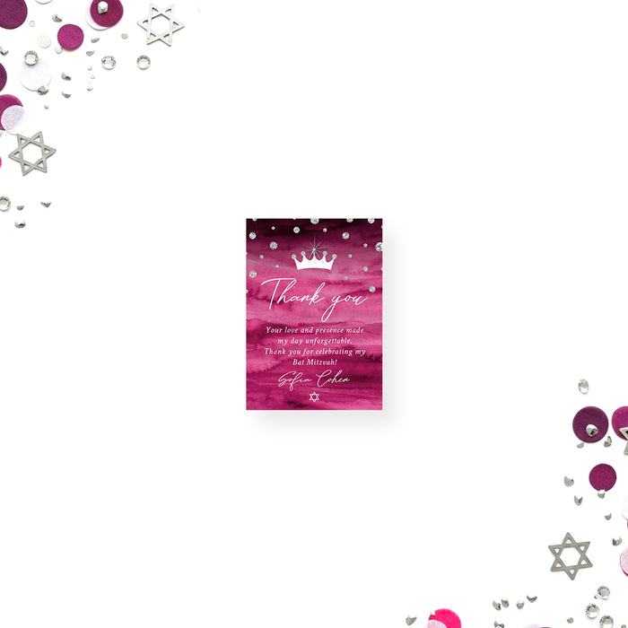 Princess Bat Mitzvah Invitation Pink Crown Diamond Design