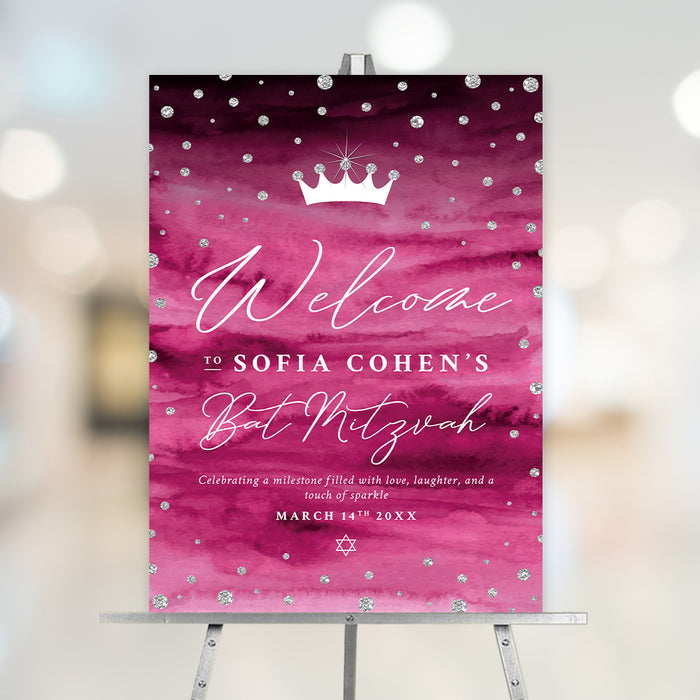 Princess Bat Mitzvah Invitation Pink Crown Diamond Design