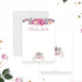 Princess personalized note card with pink floral design and royal carriage illustration for girls' princess-themed party thank you notes.-front-back