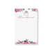 Personalized notepad featuring a pink floral design and a royal carriage illustration for girls' princess-themed birthday parties.