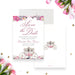 Princess save the date card with a pink floral design and a royal carriage illustration for a fairy-tale princess birthday celebration.-front-back