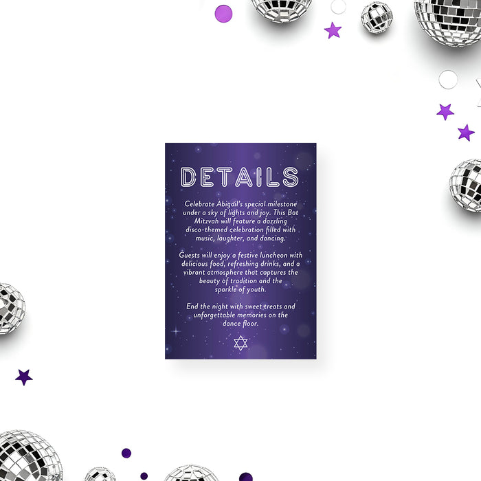 Purple Disco Ball Bat Mitzvah Invitation Starry Party Invite