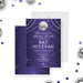 purple disco ball Bat Mitzvah invitation with starry night background and disco ball lights-front-back