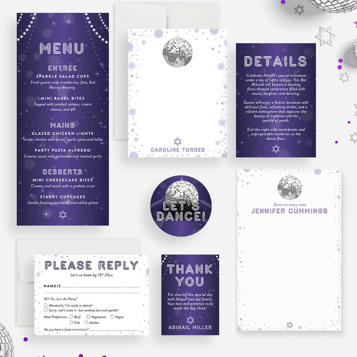 Purple Disco Ball Bat Mitzvah Invitation Starry Party Invite