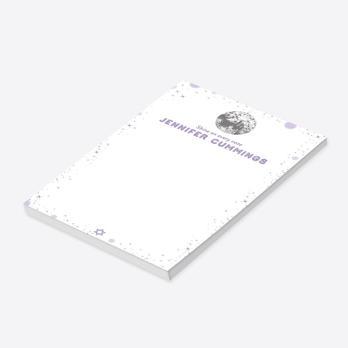 personalized disco ball notepad with purple starry design and modern stationery style-side