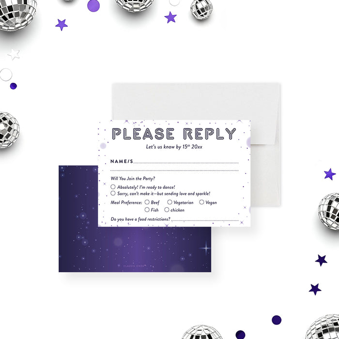 Purple Disco Ball Bat Mitzvah Invitation Starry Party Invite