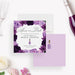 purple floral bridal shower save the date card with lavender flowers, champagne bottle illustration, and customizable event details-front-back