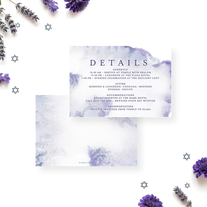 Bat Mitzvah Invitation Purple Watercolor Elegant Jewish Invite