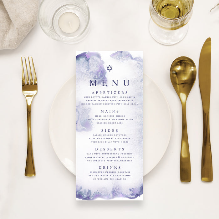 Bat Mitzvah Invitation Purple Watercolor Elegant Jewish Invite