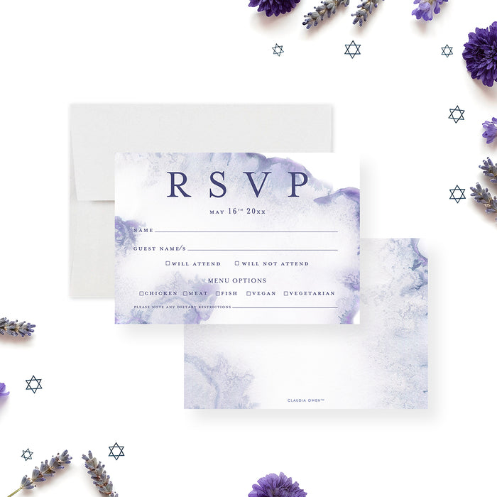 Bat Mitzvah Invitation Purple Watercolor Elegant Jewish Invite