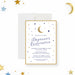Celestial quinceañera invitation featuring moon and stars illustration, making it the perfect choice for a magical starry night celebration.-front