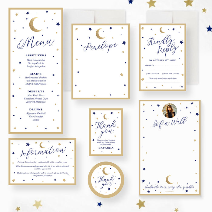 Celestial Quinceanera Invitation Moon and Stars Design