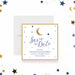 Navy and gold save the date card featuring a crescent moon and star design for an upcoming quinceañera celebration.-front