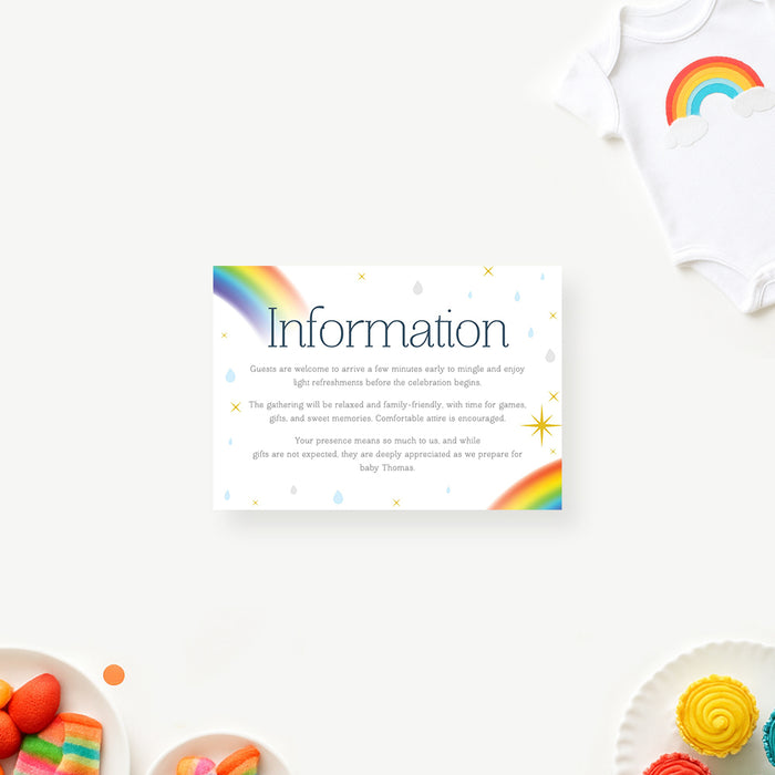 Colorful Rainbow Baby Shower Invitation with Clouds and Raindrops