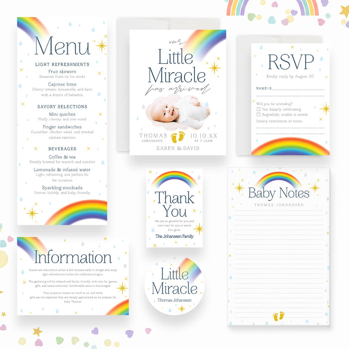 Colorful Rainbow Baby Shower Invitation with Clouds and Raindrops