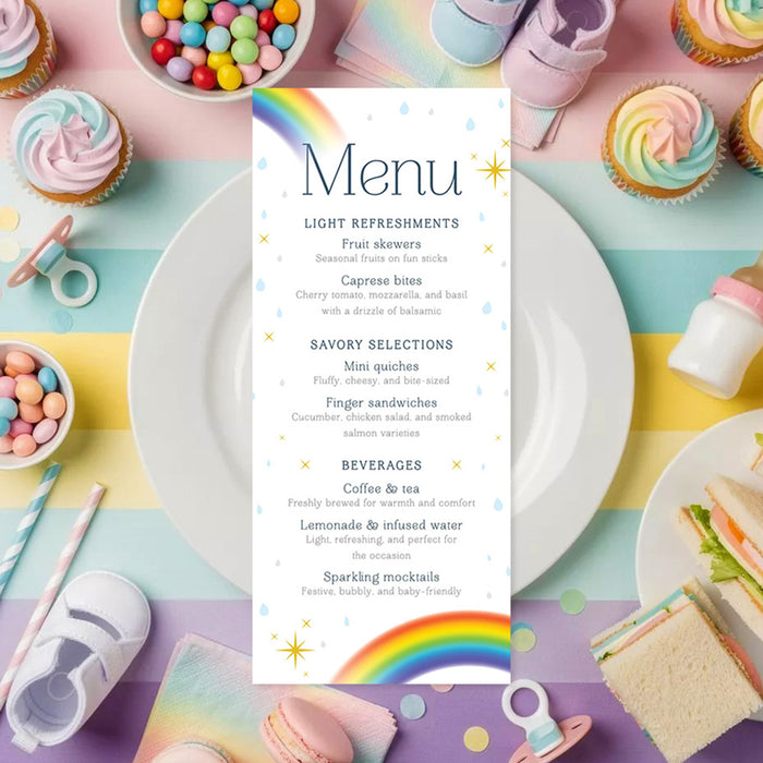 Colorful Rainbow Baby Shower Invitation with Clouds and Raindrops
