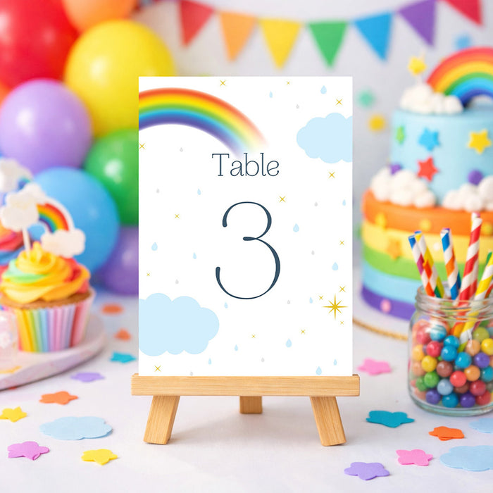 Colorful Rainbow Baby Shower Invitation with Clouds and Raindrops