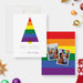 Rainbow Christmas card featuring a rainbow tree design and photo collage