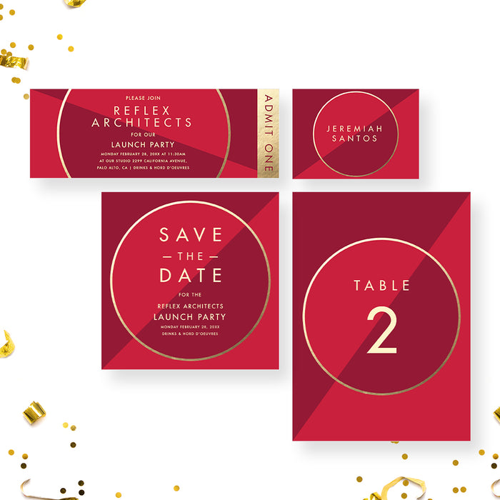 Red and Gold Business Launch Party Invitation Grand Opening Card