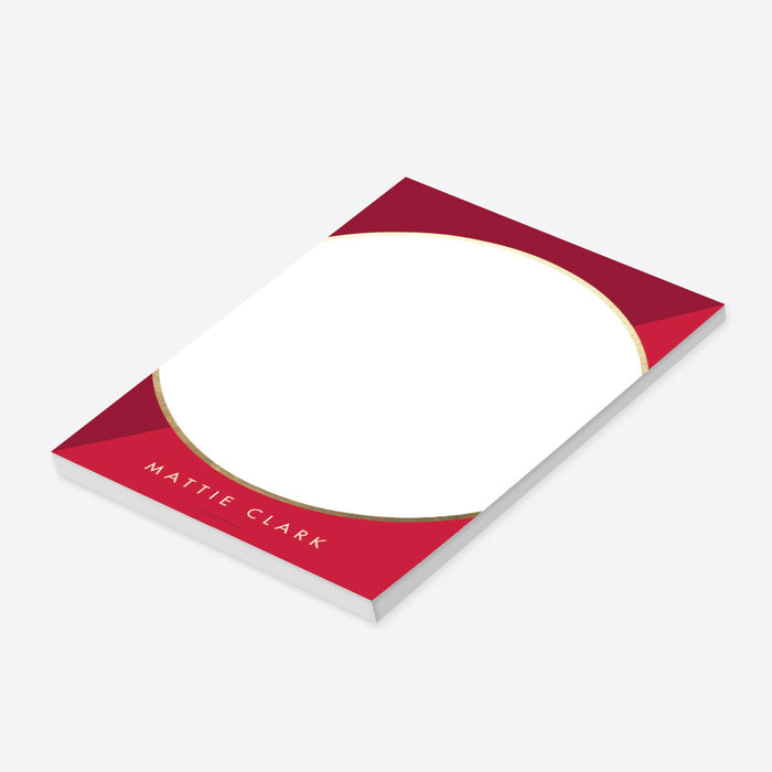 Red and gold personalized notepad featuring space for a custom name or message, ideal as elegant stationery for business events, gifts, or office use.-side