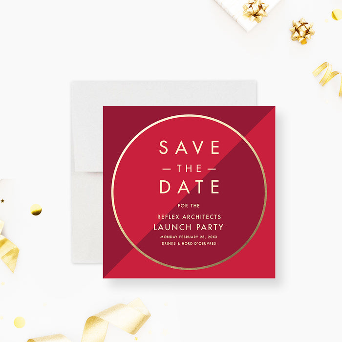 Red and Gold Business Launch Party Invitation Grand Opening Card